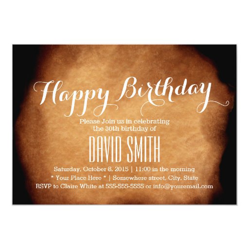 Classy Old Burned Paper Birthday Party Invitations 5" X 7" Invitation Card (front side)