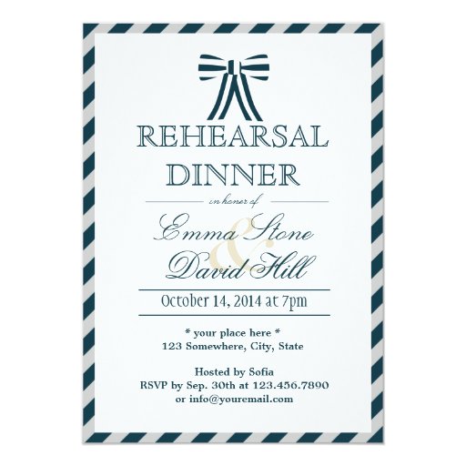 Classy Blue & White Rehearsal Dinner Invitations 5" X 7" Invitation Card (front side)