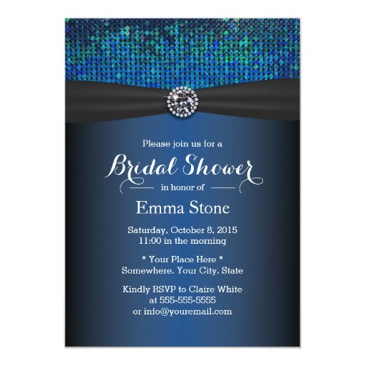 Royal Blue Diamond & Ribbon Bridal Shower 5x7 Paper Invitation Card
