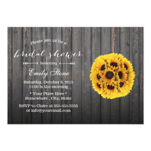 Country Sunflower Pomander Barn Wood Bridal Shower 5x7 Paper Invitation Card