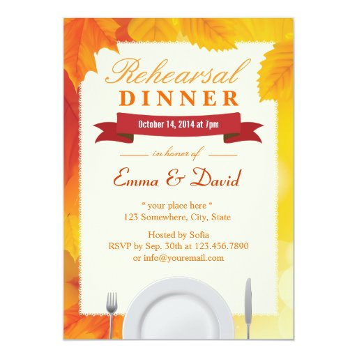 Maple Leaves Fall Wedding Rehearsal Invitations 5" X 7" Invitation Card (front side)