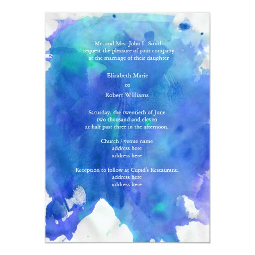Blue Watercolor Wedding Invitation 5" X 7" Invitation Card