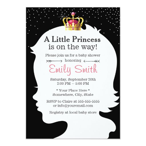 Little Girl Silhouette Confetti Dots Baby Shower 5x7 Paper Invitation Card