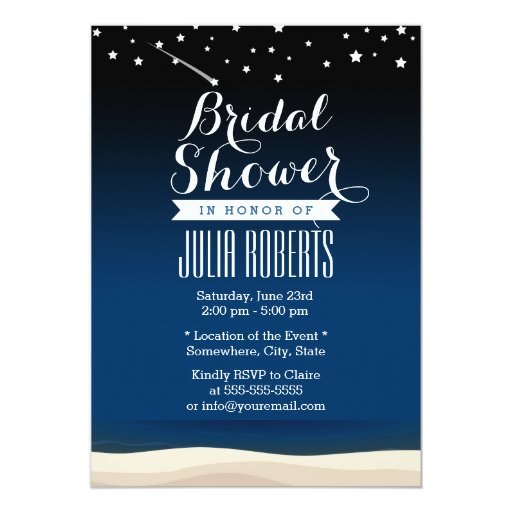 Starry Night Beach Bridal Shower Invitations 5" X 7" Invitation Card (front side)
