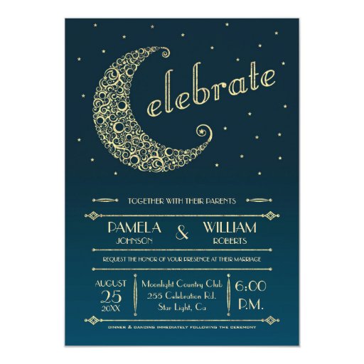 Elegant Moon Wedding Invitation 5" X 7" Invitation Card (front side)