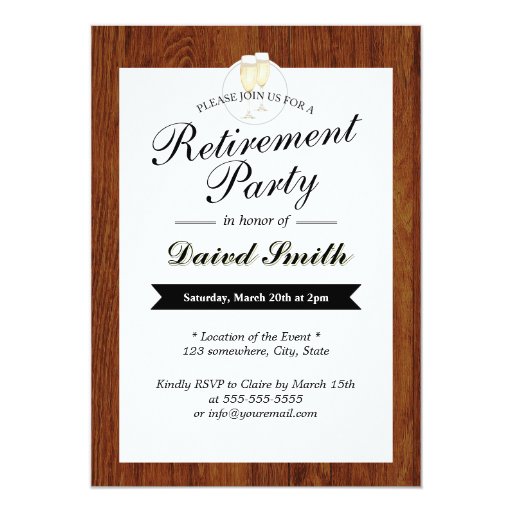 Classy Wooden Retirement Party Invitations 5" X 7" Invitation Card (front side)