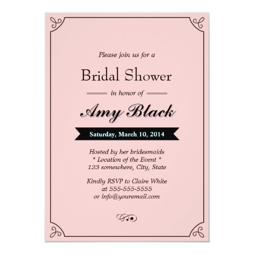 Simple Border Pink Bridal Shower Invitations 5" X 7" Invitation Card