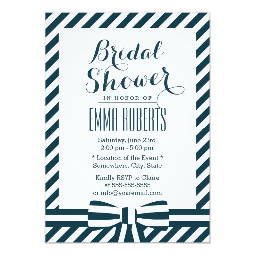 Classy Blue & White Stripes Bridal Shower 5x7 Paper Invitation Card