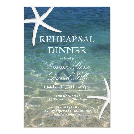 Tropical Beach Starfish Rehearsal Dinner 5x7 Paper Invitation Card (front side)