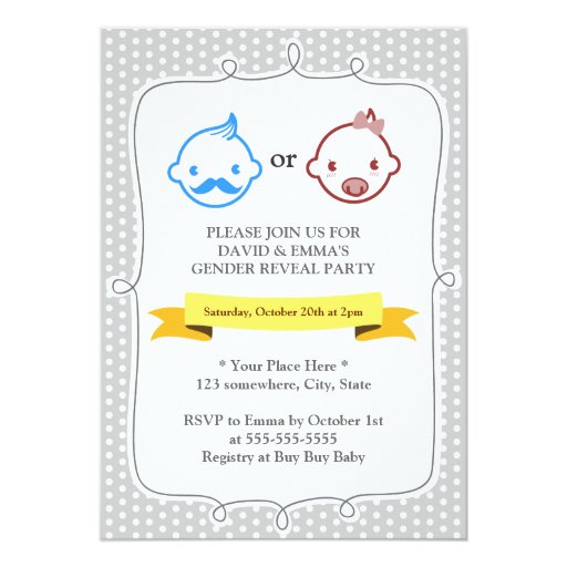 Cute Polka Dots Gender Reveal Party Invitations 5" X 7" Invitation Card (front side)