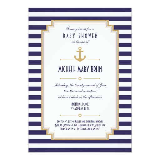 Stylish Nautical Neutral Baby Shower Invitation 5" X 7" Invitation Card (front side)