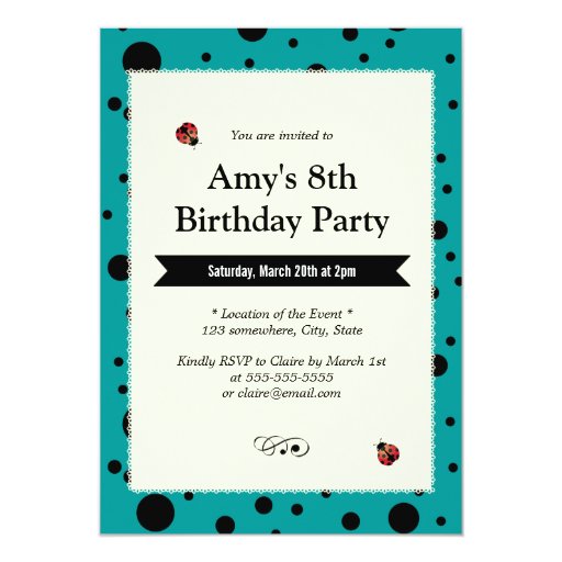 Teal Green Polka Dots Laced Birthday Invitations 5" X 7" Invitation Card