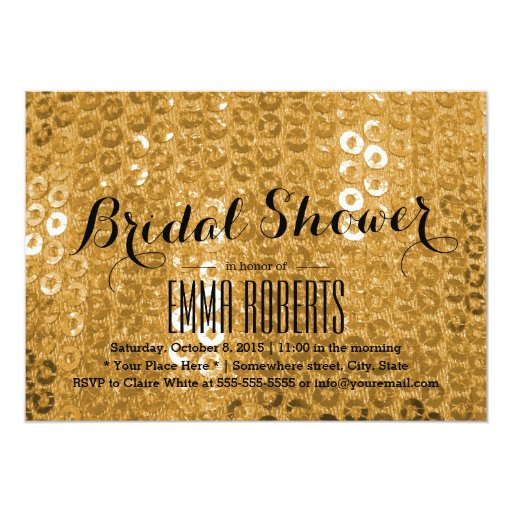 Chic Gold Sequin Bridal Shower Invitations 5" X 7" Invitation Card