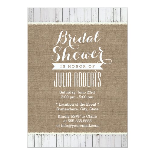 Rustic Burlap & Wood Stripes Bridal Shower 5x7 Paper Invitation Card