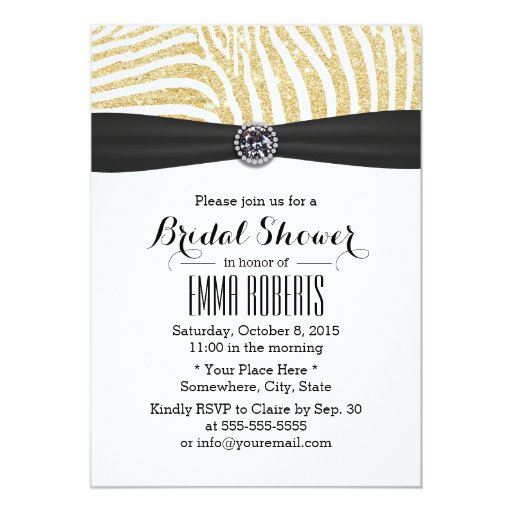 Modern Gold Zebra Stripes Bridal Shower 5x7 Paper Invitation Card