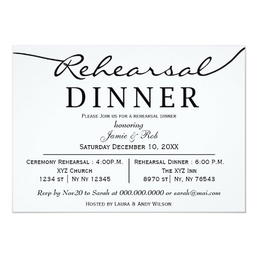 black white Elegant Script Rehearsal Dinner Invite 5" X 7" Invitation Card