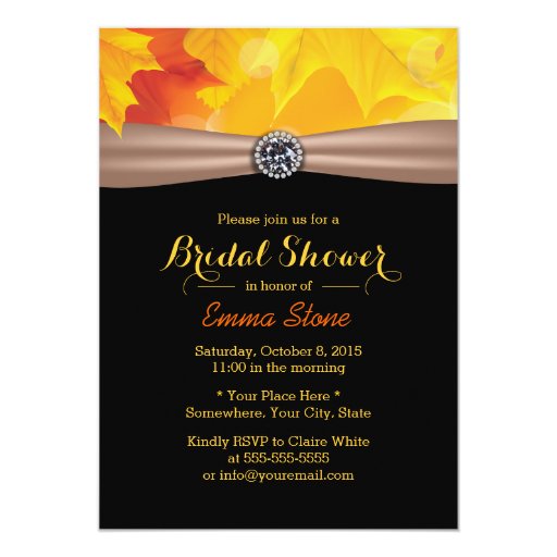 Gold Maple Leaves & Diamond Autumn Bridal Shower 5x7 Paper Invitation Card (front side)