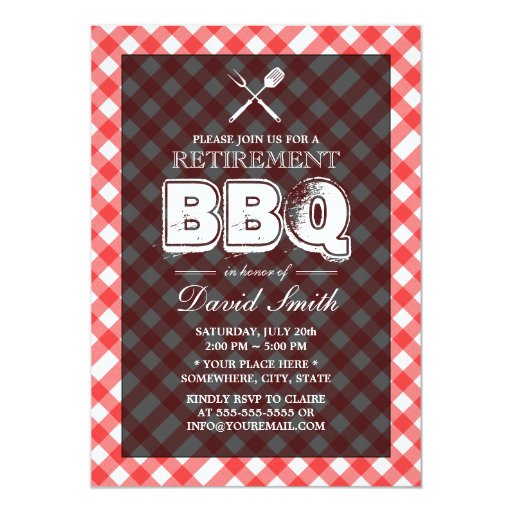 Red Plaid BBQ Retirement Party Invitations 5" X 7" Invitation Card (front side)