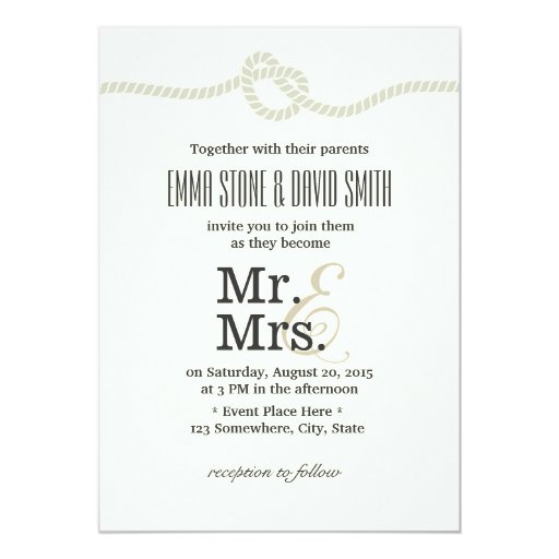 Ivory White Mr. & Mrs. Tying the Knot Wedding 5x7 Paper Invitation Card