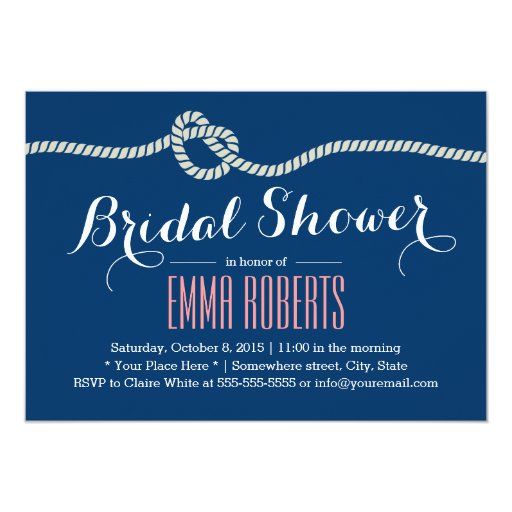Royal Blue Rope Knot Bridal Shower Invitations 5" X 7" Invitation Card (front side)