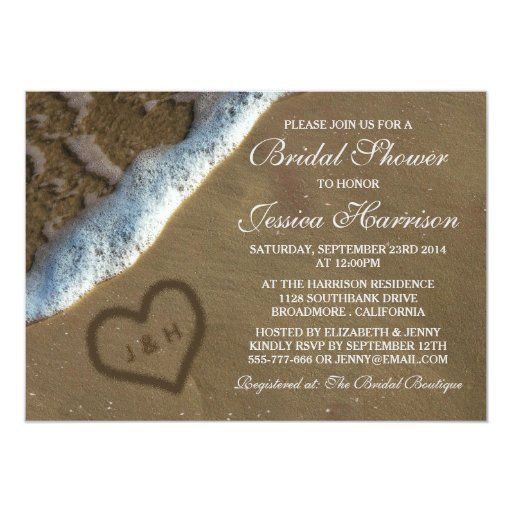 Heart In The Sand Beach Bridal Shower Invitations 5" X 7" Invitation Card