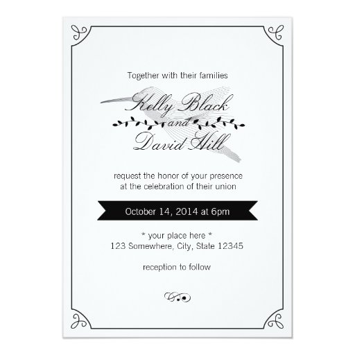 Hummingbird Black & White Wedding Invitations 5" X 7" Invitation Card
