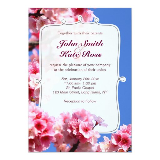 Classy Pink Cherry Blossom Wedding Invitation 5" X 7" Invitation Card