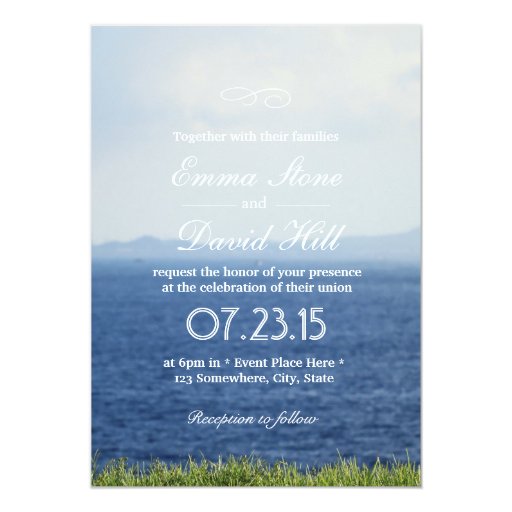 Beautiful Seaside Blue Ocean Wedding Invitations 5" X 7" Invitation Card (front side)