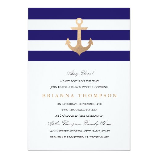Nautical Navy Baby Shower 5x7 Paper Invitation Card (front side)