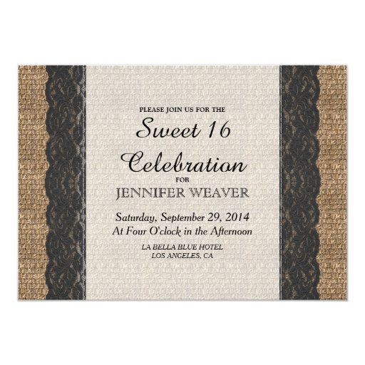 Elegant Rustic Black Lace and Jute Design 5x7 Paper Invitation Card