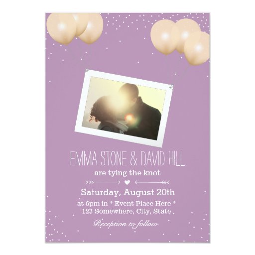 Classy Purple Balloon Chandelier Photo Wedding 5x7 Paper Invitation Card (front side)