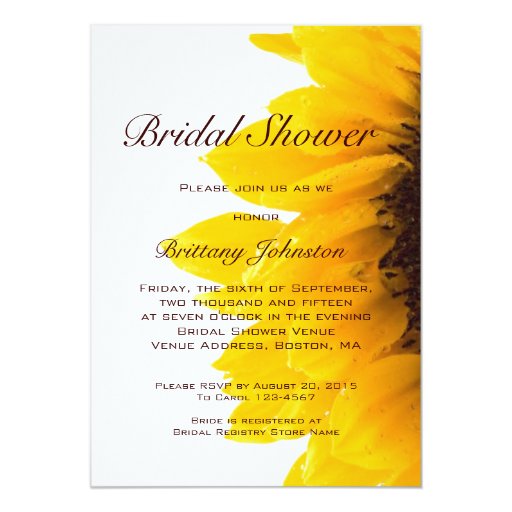 Yellow Sunflower Modern Bridal Shower Invitation 5" X 7" Invitation Card