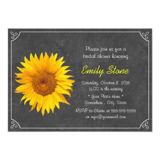 Simple Frame Sunflower Chalkboard Bridal Shower 5x7 Paper Invitation Card (front side)