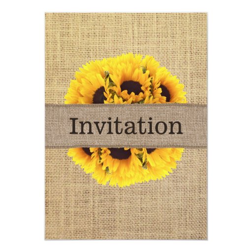 Country Sunflowers Burlap Ribbon Bridal Shower 5x7 Paper Invitation Card