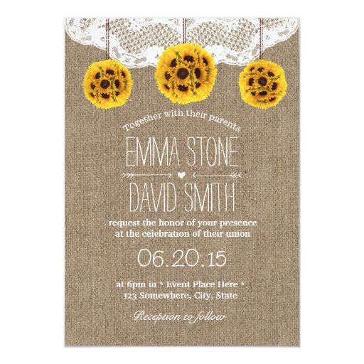Rustic Sunflower Pomanders Lace & Burlap Wedding 5x7 Paper Invitation Card