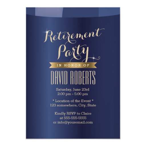Gold Label Navy Blue Retirement Party Invitations 5" X 7" Invitation Card (front side)