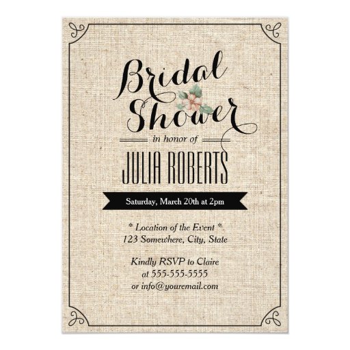 Stylish Rustic Burlap Texture Floral Bridal Shower 5x7 Paper Invitation Card