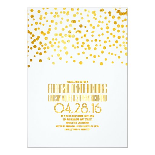 Modern Gold Foil Confetti Rehearsal Dinner 5x7 Paper Invitation Card (front side)