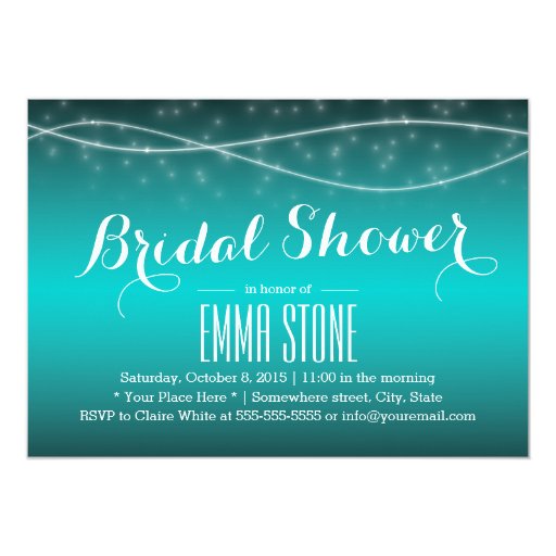 Stylish Teal Green Fireflies Bridal Shower 5x7 Paper Invitation Card