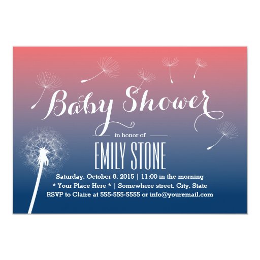Classy Twilight Dandelion Baby Shower Invitations 5" X 7" Invitation Card