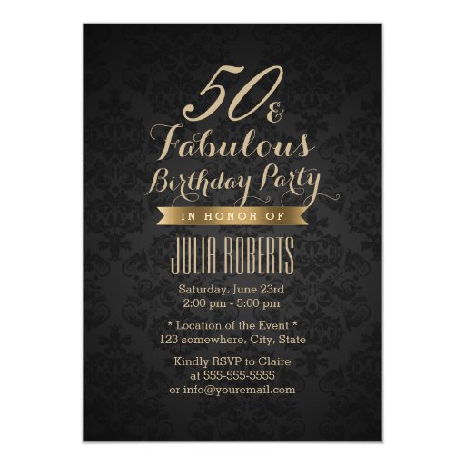 Modern Black & Gold Fabulous 50 5x7 Paper Invitation Card (front side)