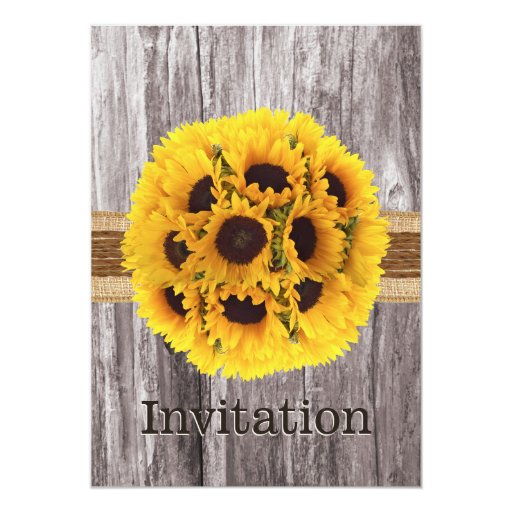 Country Sunflowers Twine & Wood Bridal Shower 5x7 Paper Invitation Card