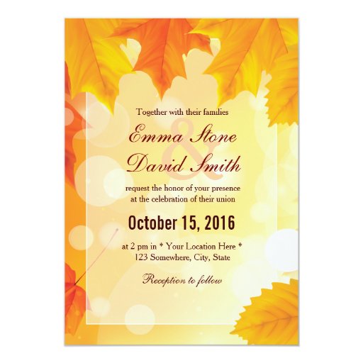Golden Maple Leaves Autumn Wedding 5x7 Paper Invitation Card (front side)