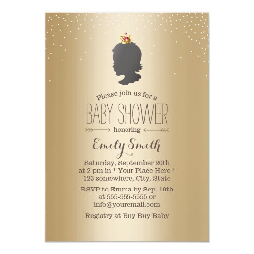 Gold Little Princess Silhouette Girl Baby Shower 5x7 Paper Invitation Card
