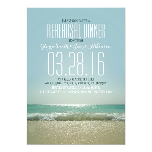 Modern beach rehearsal dinner invitations with sea 5" x 7" invitation card (front side)