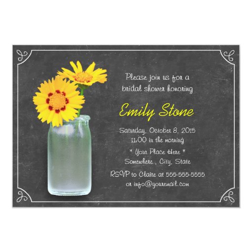 Simple Daisy & Mason Jar Chalkboard Bridal Shower 5x7 Paper Invitation Card