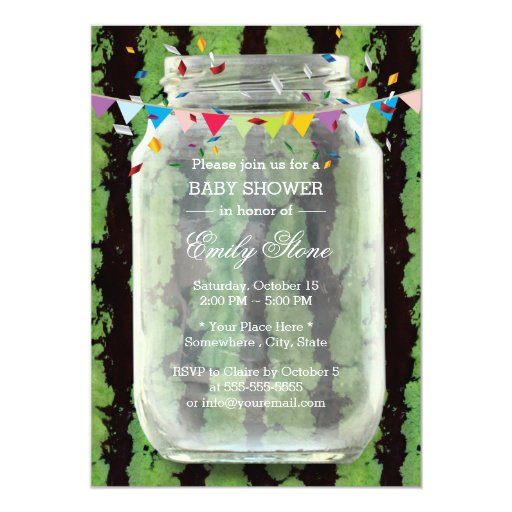 Summer Watermelon Mason Jar Baby Shower 5x7 Paper Invitation Card