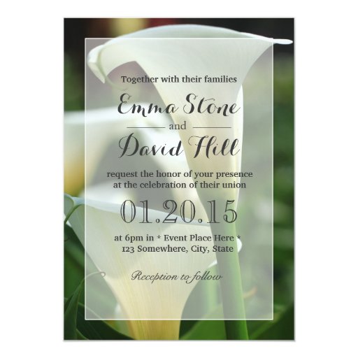 Classy Calla Lily Flowers Wedding Invitations 5" X 7" Invitation Card