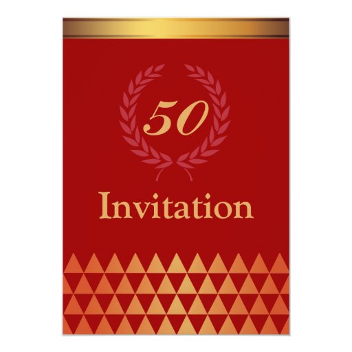 Luxury Red & Gold 50th Birthday Party Invitation 5" X 7" Invitation Card (front side)