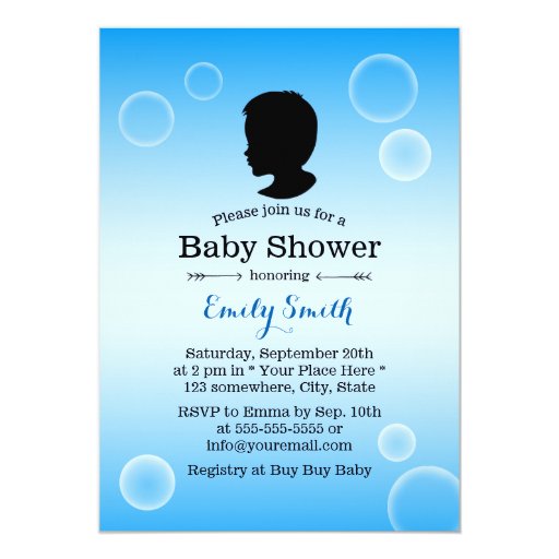 Little Boy Silhouette & Bubbles Baby Shower 5x7 Paper Invitation Card